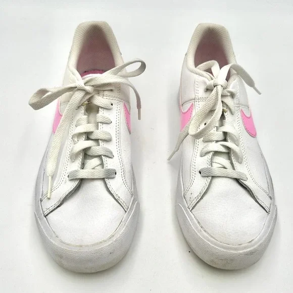 NIKE Women's Tennis Shoes white leather pink swoosh - SIZE 8